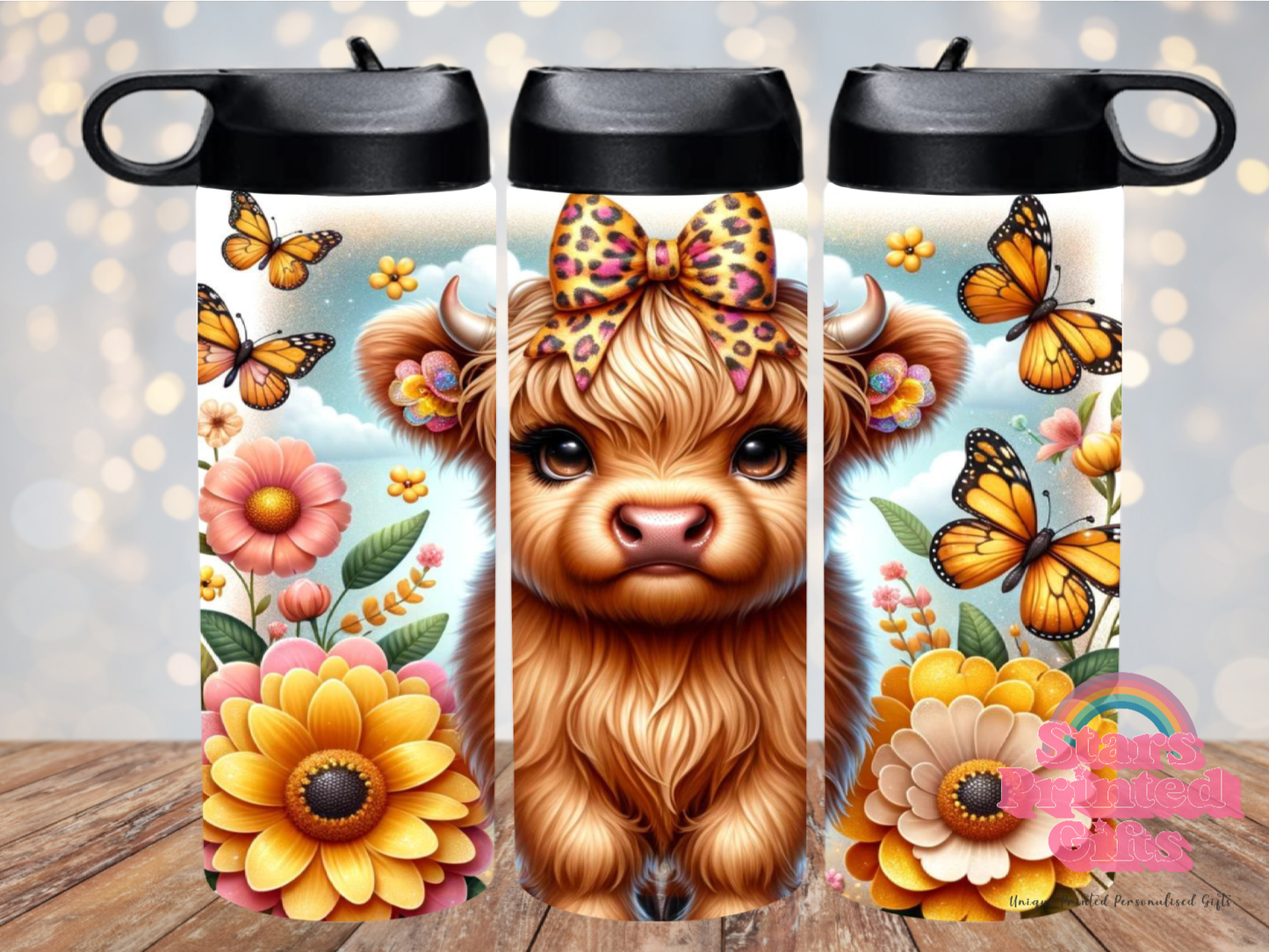 Butterfly Highland Cow 20oz Insulated Drink Bottle