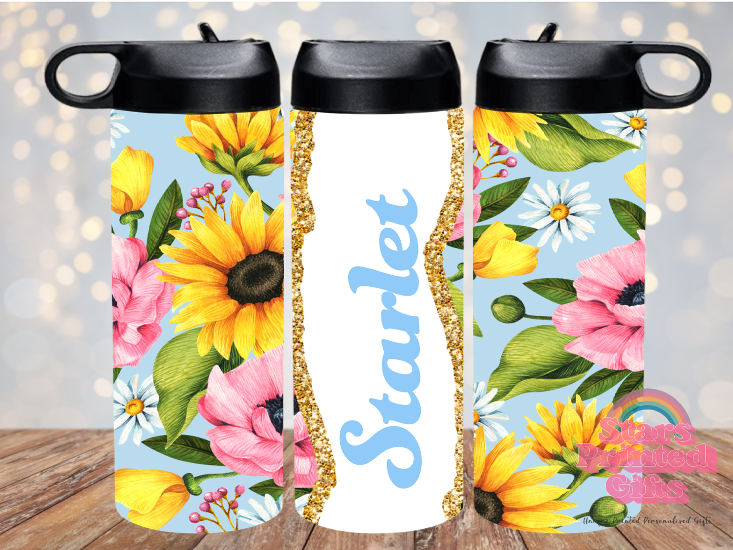 Floral Sunflower Personalised 20oz Insulated Drink Bottle