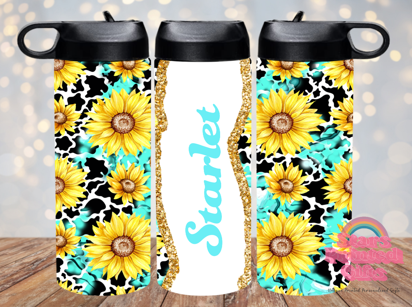 Cow Marble Sunflower Personalised 20oz Insulated Drink Bottle