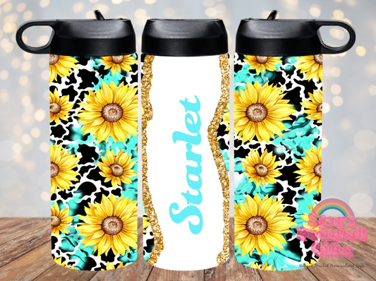 Cow Marble Sunflower Personalised 20oz Insulated Drink Bottle