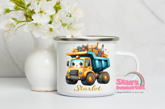 Cartoon Tipper Personalised Enamel Mug