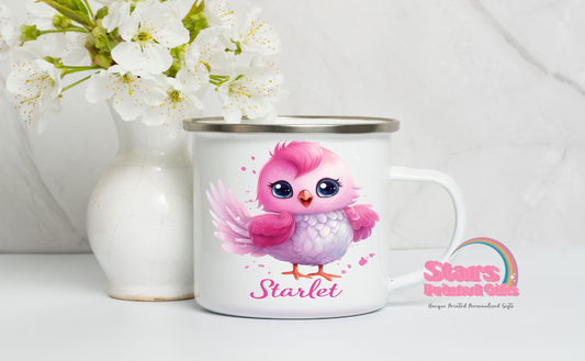 Pinky Bird Personalised Enamel Mug