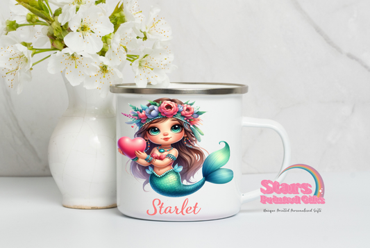 Mermaid Heart Personalised Enamel Mug