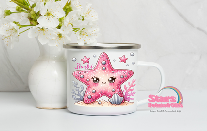 Pink Starfish Personalised Enamel Mug