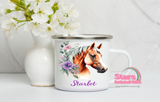 Floral Horse Personalised Enamel Mug