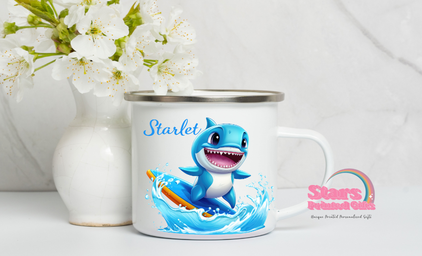 Surfin Shark Personalised Enamel Mug