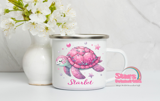 Pink Turtle Personalised Enamel Mug