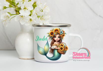 Sunflower Mermaid Personalised Enamel Mug