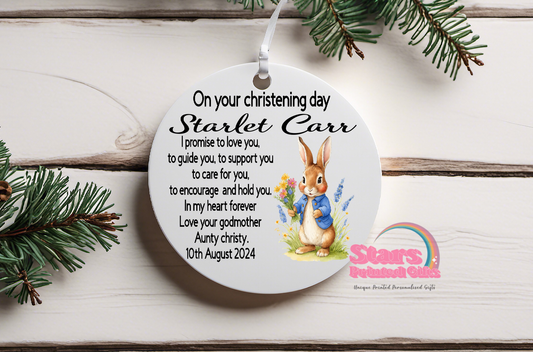 Peter Rabbit Christening Ceramic Ornament