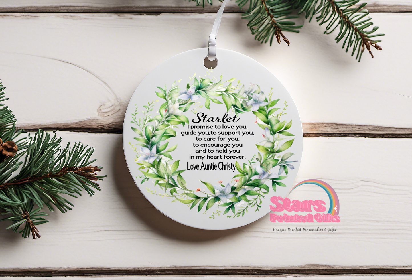 Leafy Christening Quote Ceramic Ornament