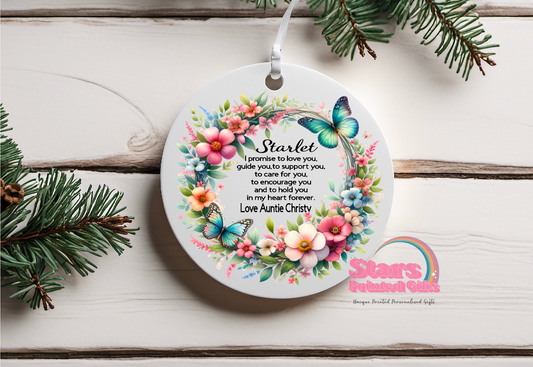 Butterfly Christening Quote Ceramic Ornament