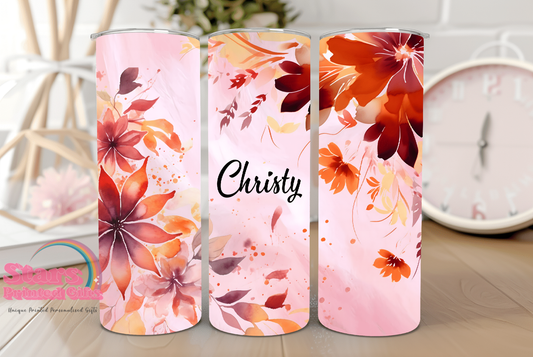 Pink Floral Personalised Insulated Tumbler