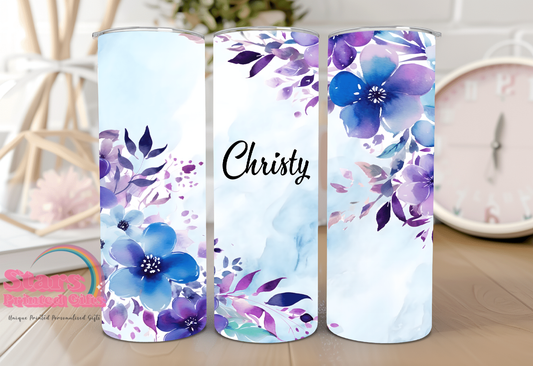 Purple Blue Floral Personalised Tumbler