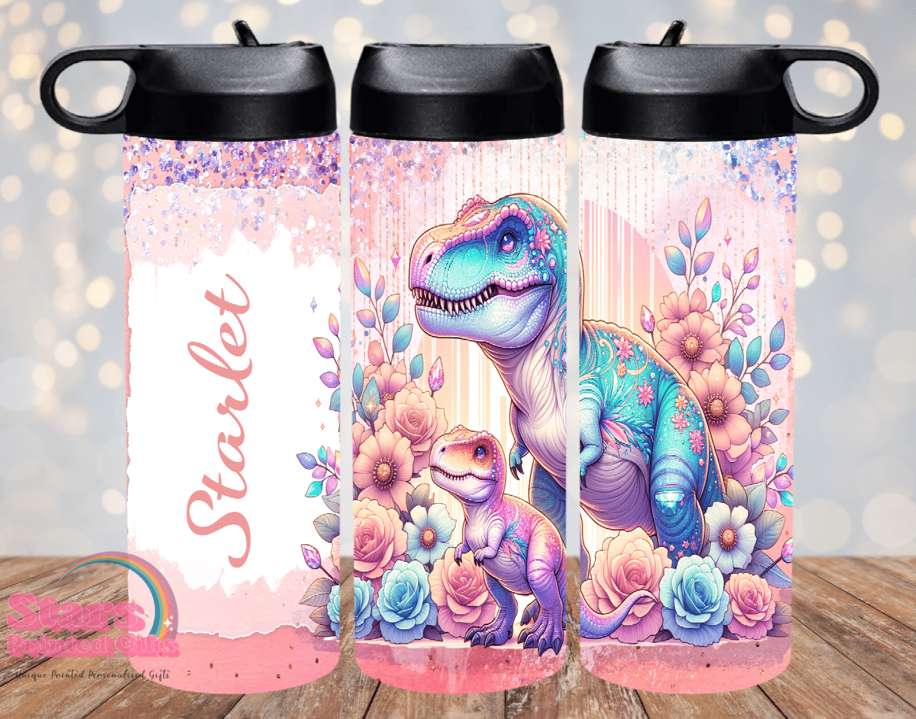 Floral Dinosaur Insulated Drink Bottle