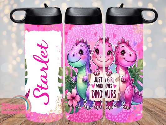 Pink Dinosaur Personalised Drink Bottle