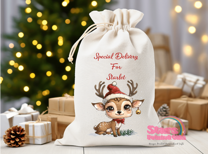 Christmas Reindeer Personalised Santa Sack