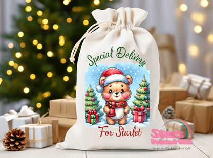 Christmas Bear Personalised Santa Sack/Christmas Gift Bag