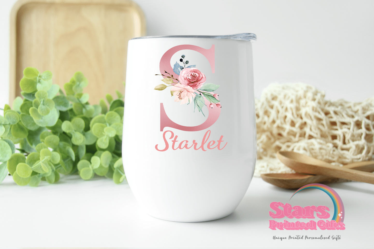 Summer Pink Floral Personalised Wine/Coffee Insulated Tumbler