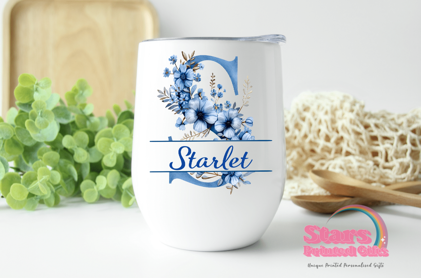 Blue Monogram Personalised Wine/Coffee Insulated Tumbler