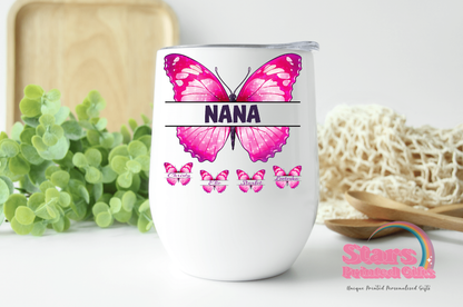 Custom Personalised Pink Butterfly Coffee/Wine Insulated Tumbler