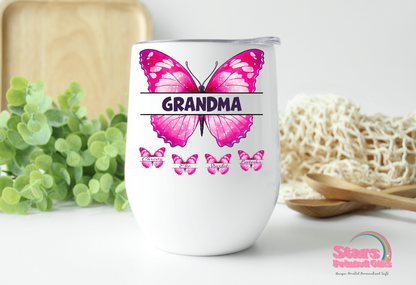 Custom Personalised Pink Butterfly Coffee/Wine Insulated Tumbler