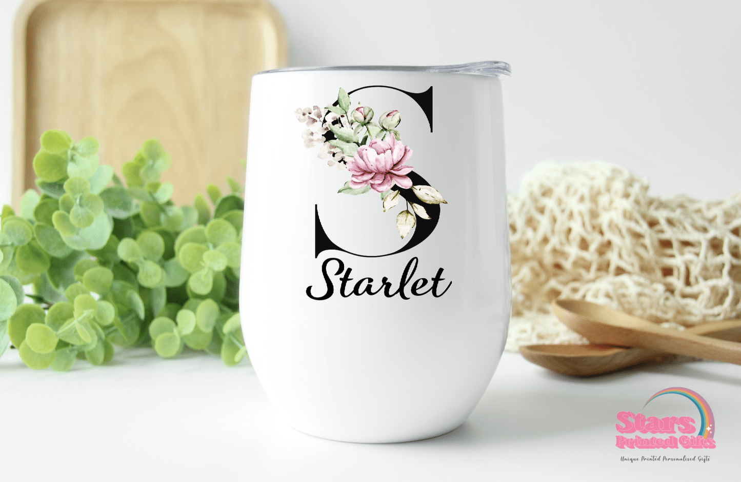 Pink Floral Personalised Wine/Coffee Insulated Tumbler