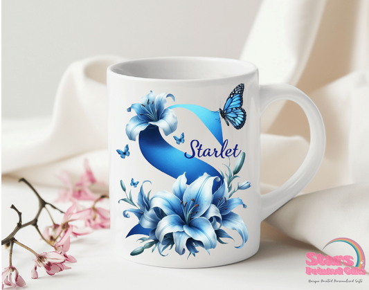 Blue Floral Butterfly Personalised 11/15oz Mug