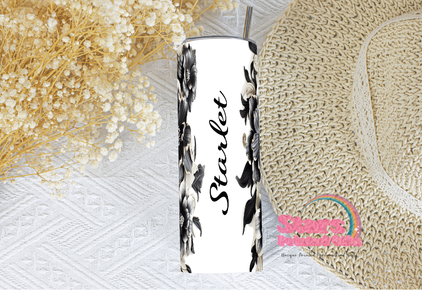 Black Floral Personalised Insulated Tumbler