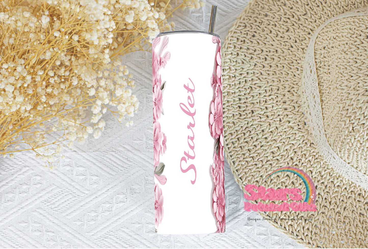 Pink 3d Floral Personalised Insulated Tumbler