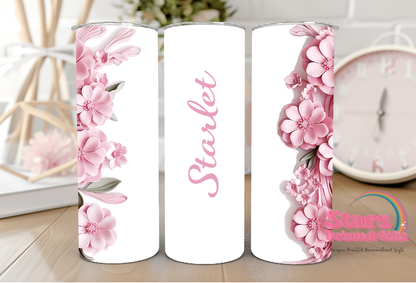 Pink 3d Floral Personalised Insulated Tumbler