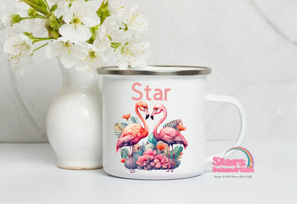 Flamingo Printed Personalised Enamel Mug