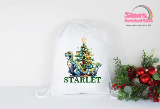 Dinosaur Christmas Printed Personalised Santa Sack