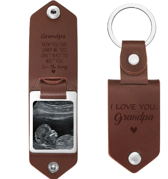 Custom Engraved Leather Baby Ultrasound Personalised Keyring