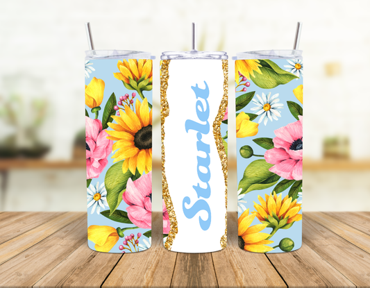 Blue Floral 20oz Personalised Insulated Tumbler