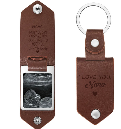 Custom Engraved Leather Baby Ultrasound Personalised Keyring