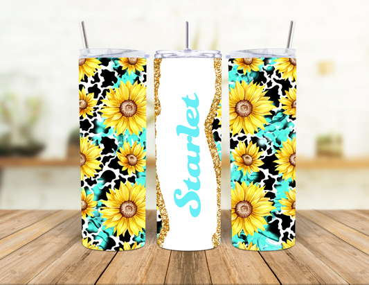 Cow Marbel Sunflower Personalised 20oz Insulated Tumbler