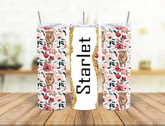 Pink Highland Cow Personalised 20oz Insulated Tumbler