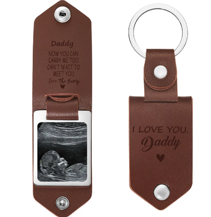 Custom Engraved Leather Baby Ultrasound Personalised Keyring