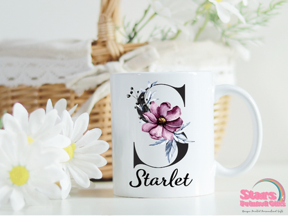 Black-Purple Floral Personalised 11/15oz Ceramic Mug