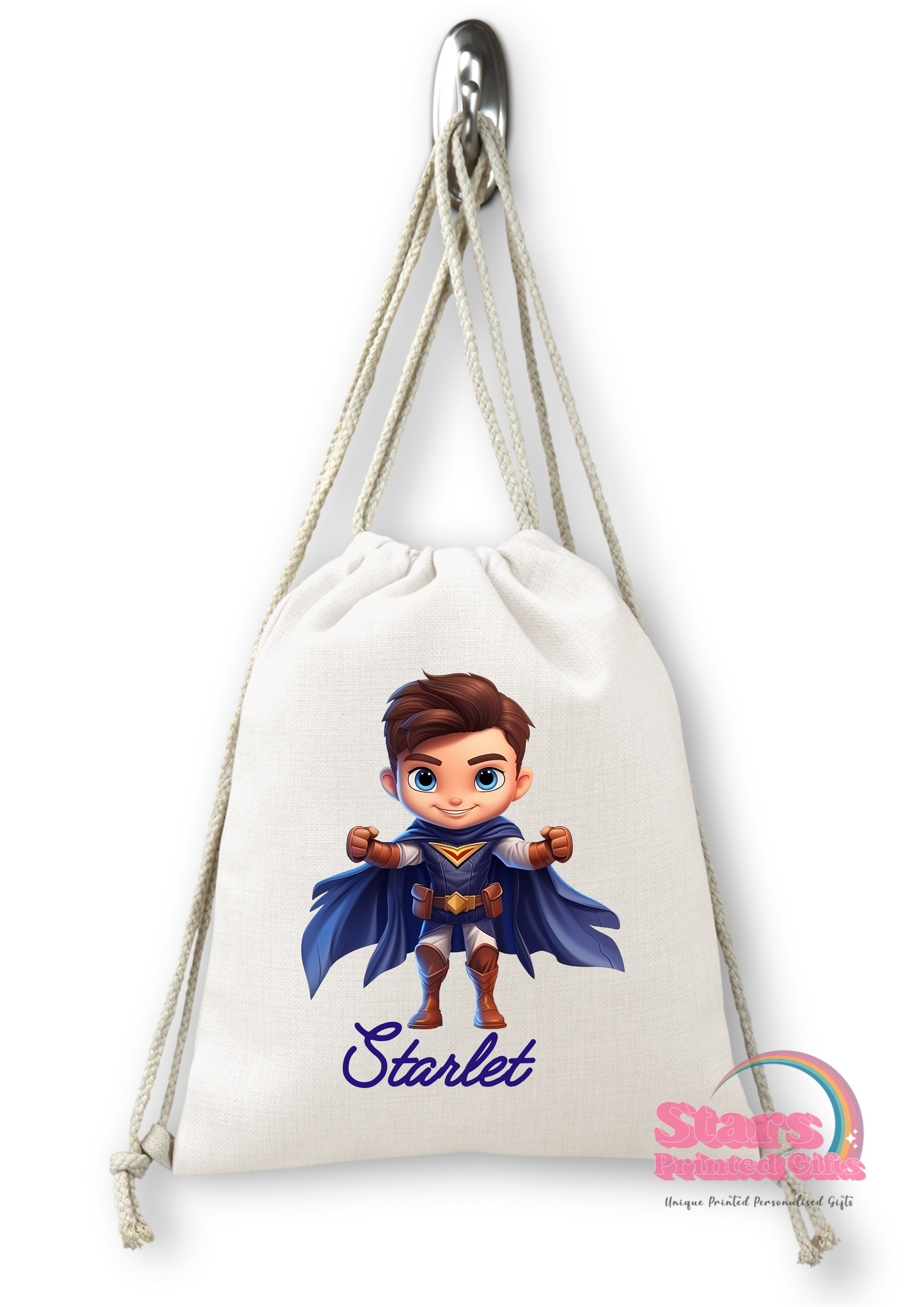 Personalised Gym Bag-Super Hero, Drawstring Backpack, Daycare Bag, Library Bag,