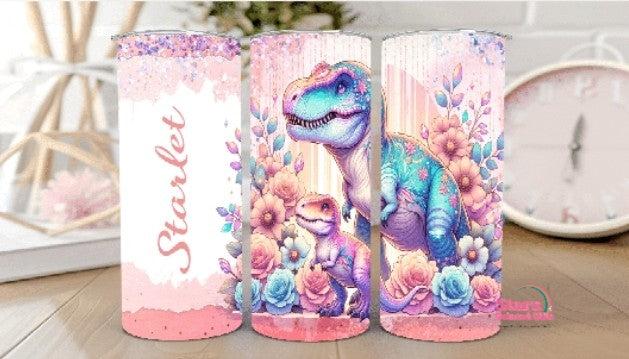 Kids Personalised Insulated Tumbler-Pink Dino