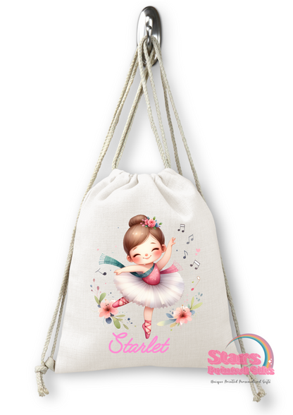 Personalised Gym, Ballerina, Drawstring Backpack, Daycare Bag, Library Bag.