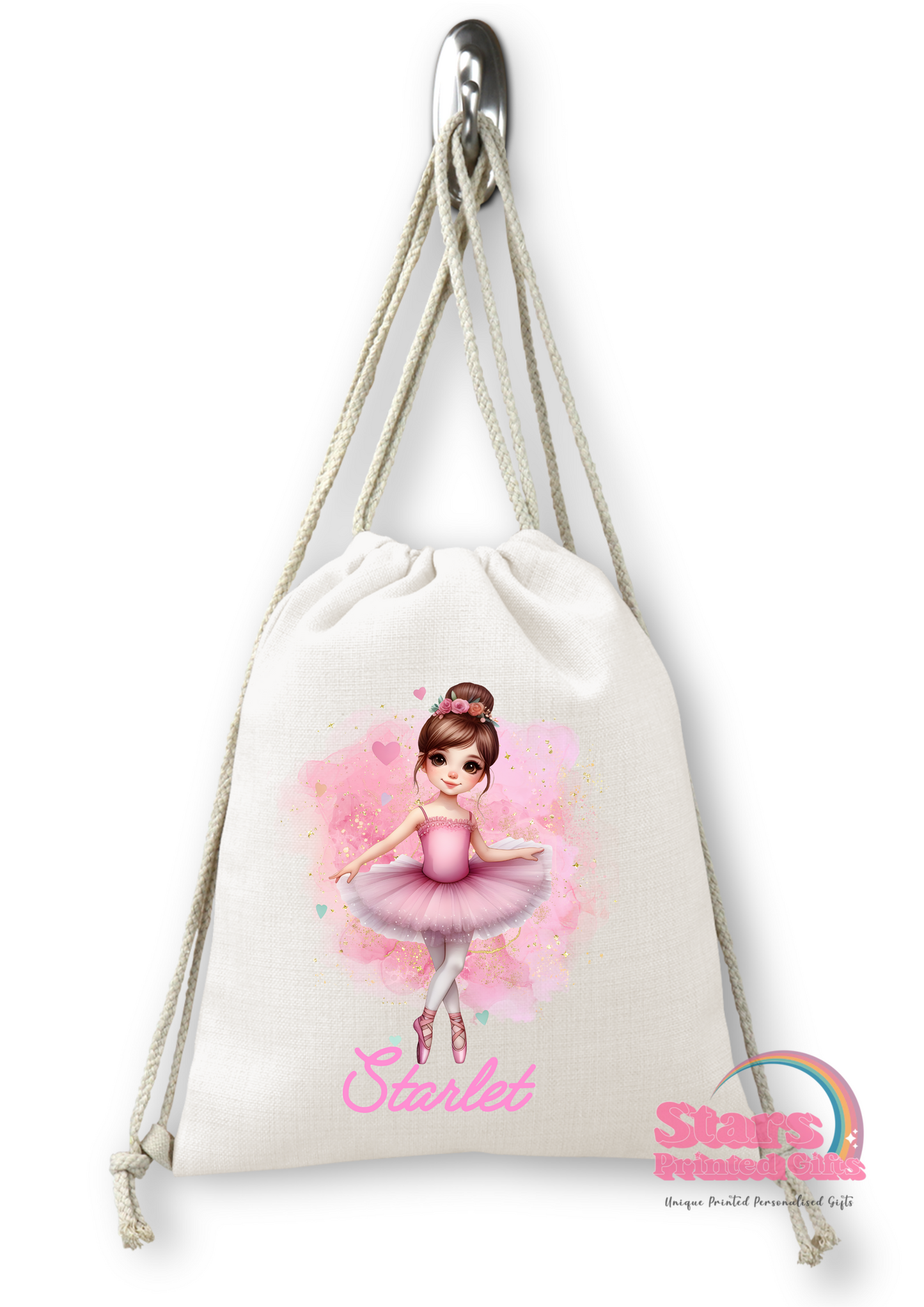 Personalised Gym, Ballerina, Drawstring Backpack, Daycare Bag, Library Bag.