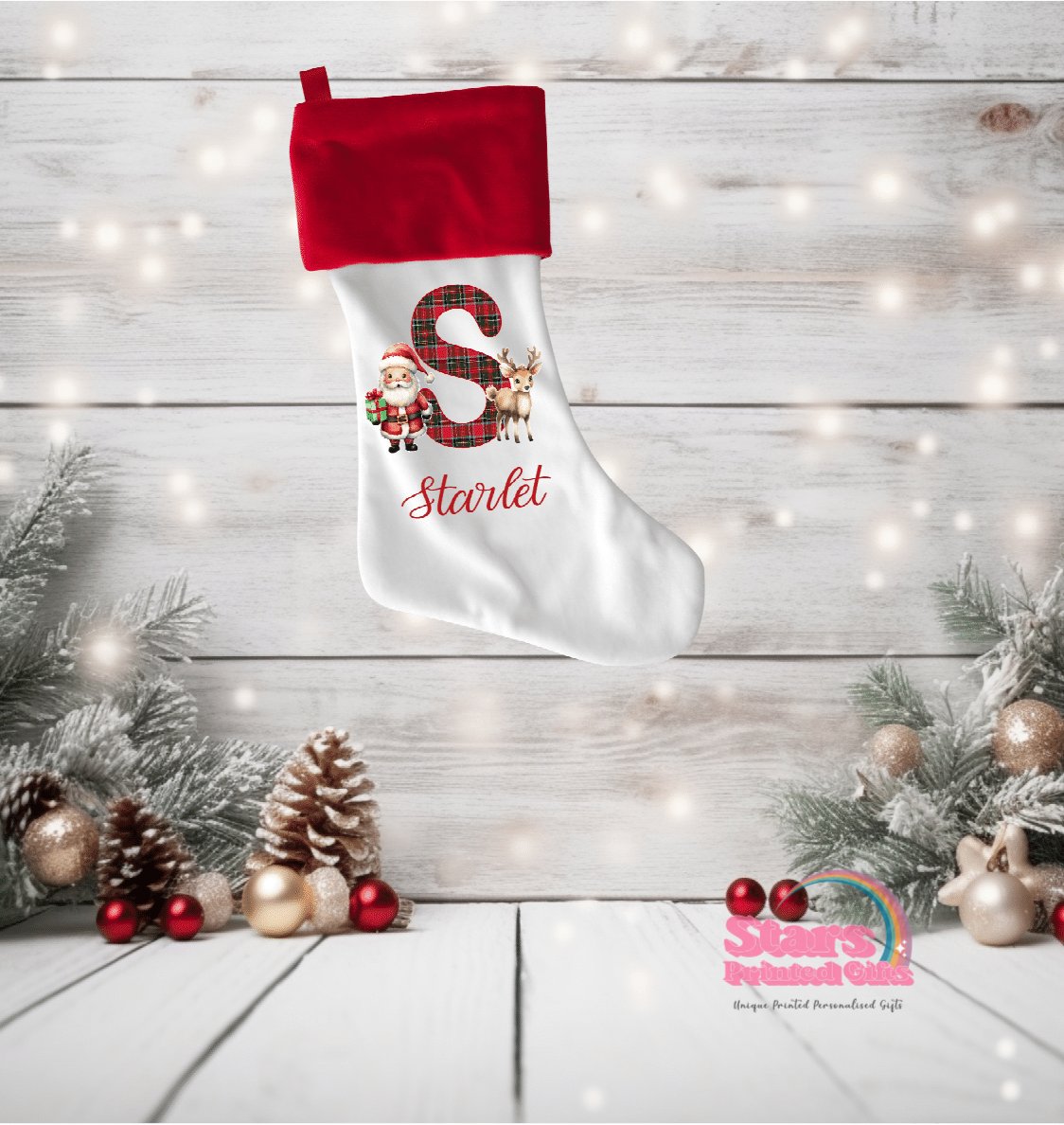 Personalised Christmas Stocking -Tartan Santa