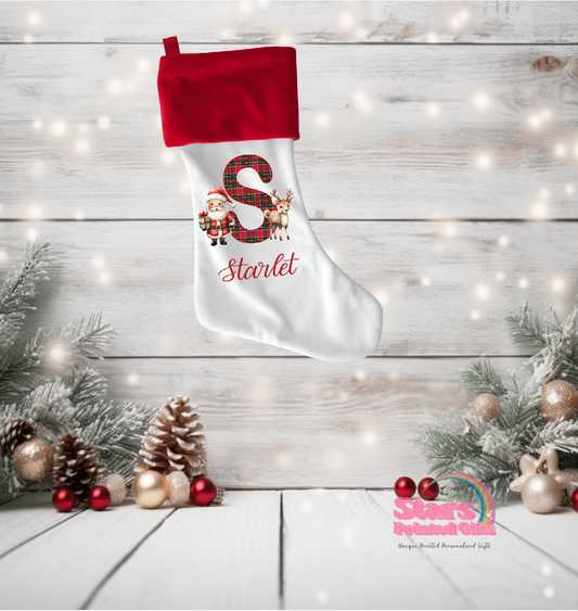 Personalised Christmas Stocking -Tartan Santa