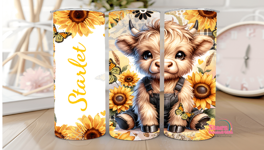 Kids Personalised Insulated Tumbler- Sunflower Cow