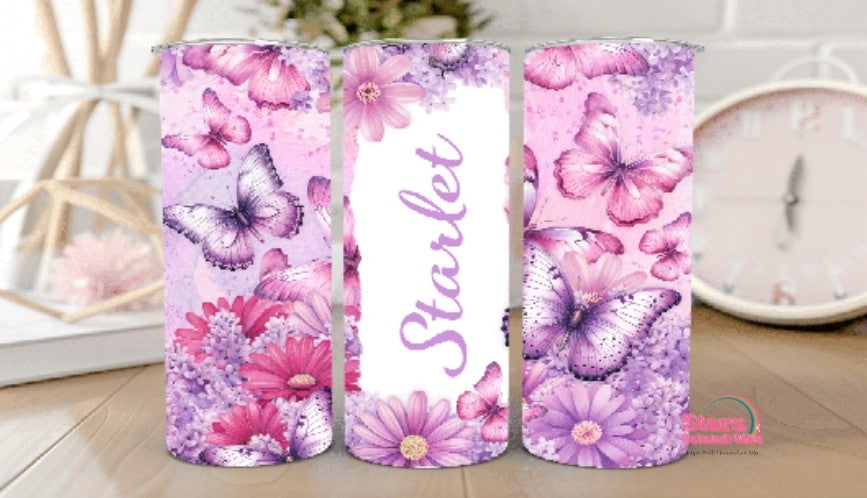 Kids Personalised Insulated Tumbler- Floral  Butterfly